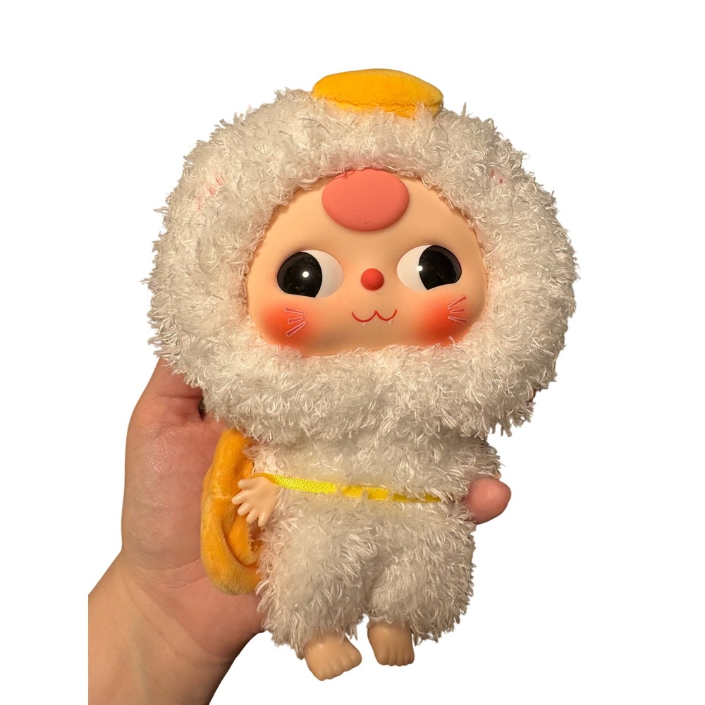 Yiwu First Rigorous White Sherpa Plush Doll Vinyl Face Bag Charm Keychain Yellow